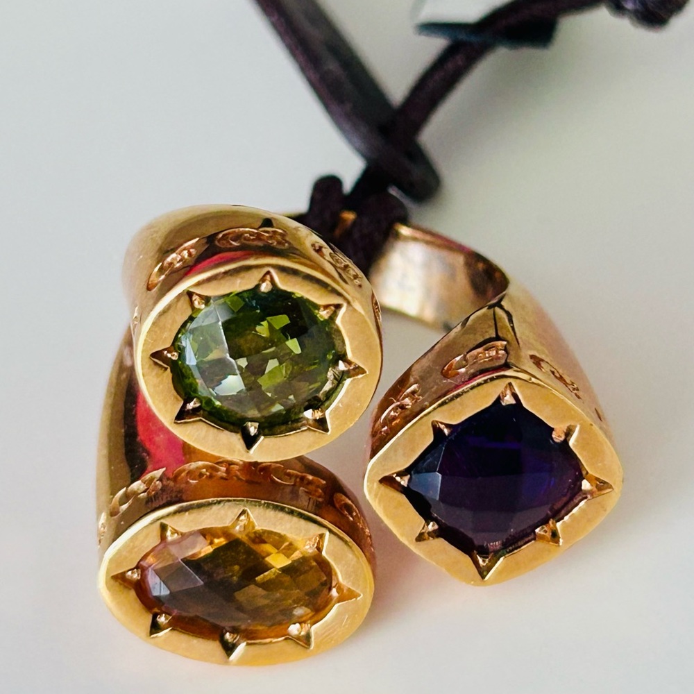 Rebecca “Tropezienne” 3-Stone Gemstone Ring-Citrine Green, Purple, Amber Gold - Picture 2 of 10